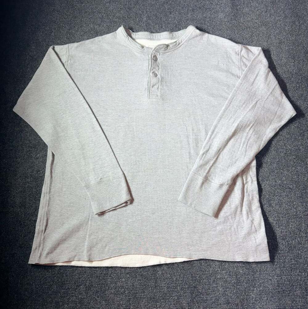LL Bean Men's XL Grey Cotton Wool Blend Long Sleeve Henley Shirt